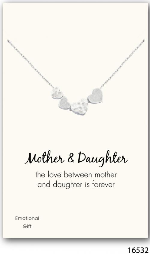 Mother daughter hearts in a row silver pendant